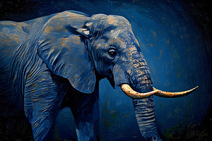African Elephant in Blue Tones Gicl e Print 3210 by Visual Wall Art 