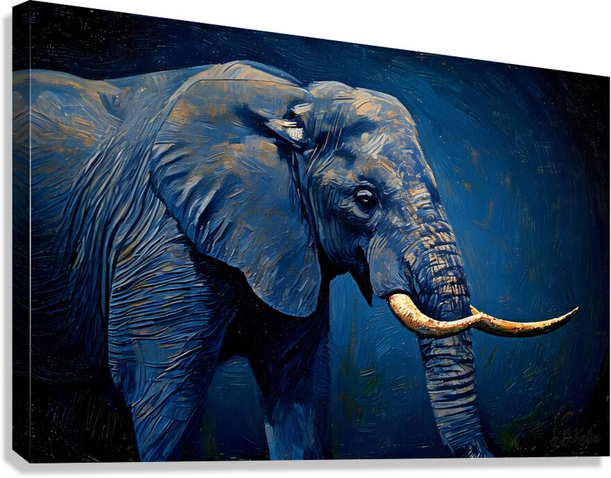 African Elephant in Blue Tones Gicl e Print 3210 Canvas Print