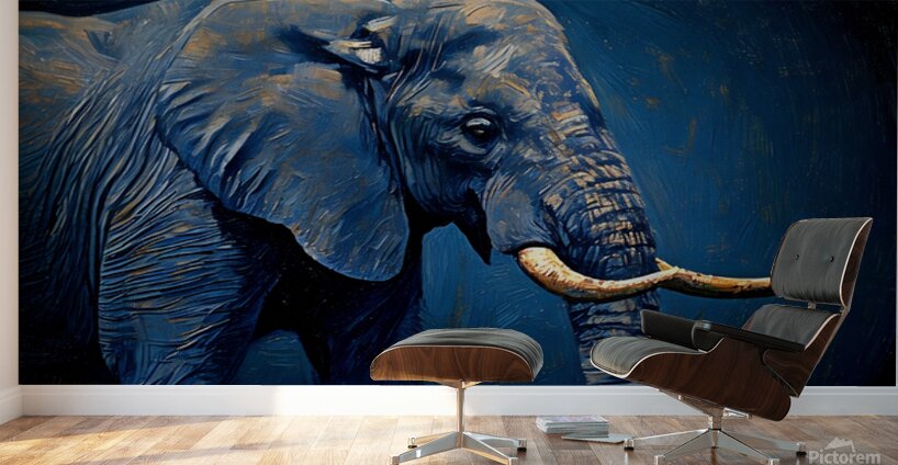 African Elephant in Blue Tones Gicl e Print 3210 Wall Murals