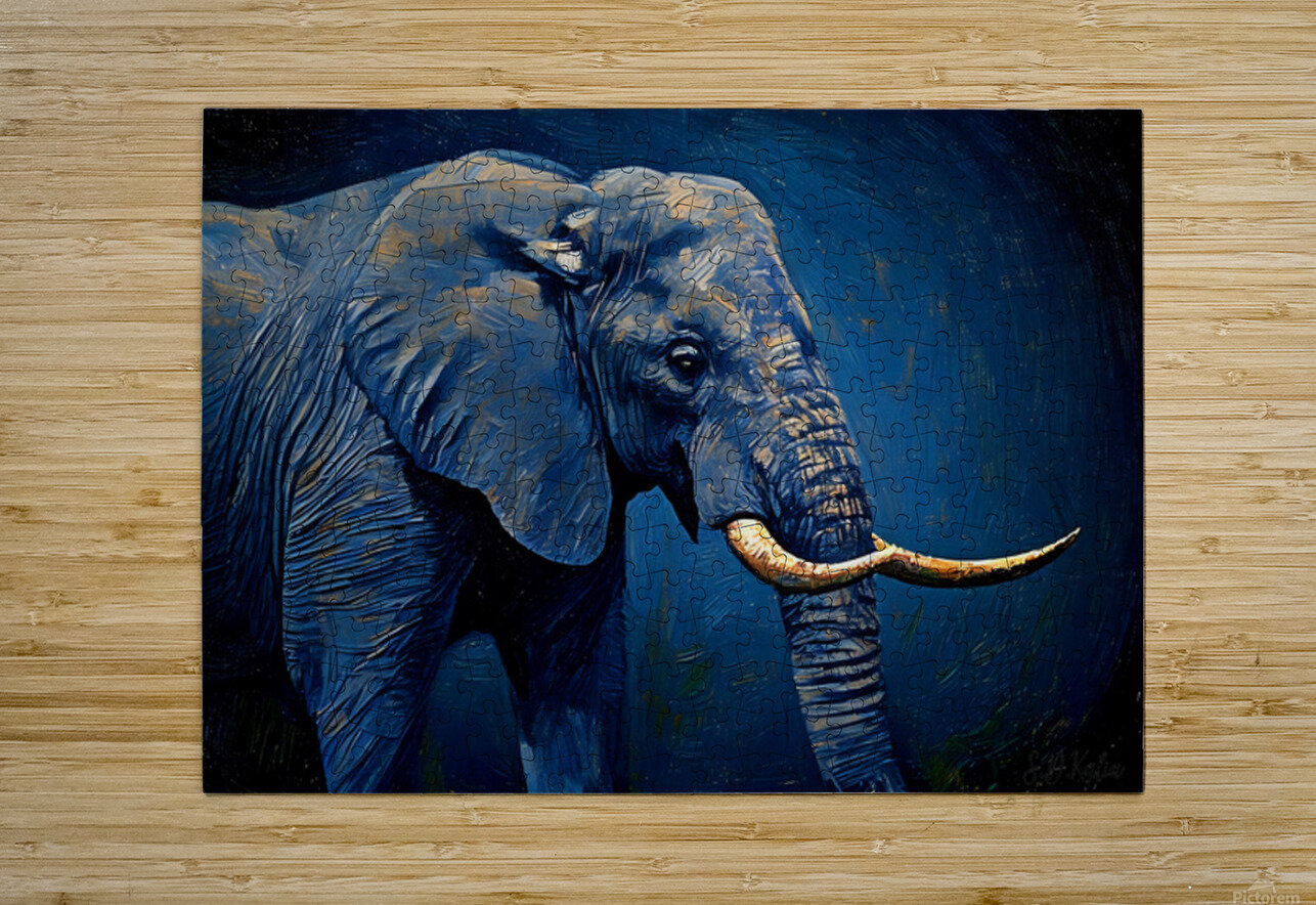 African Elephant in Blue Tones Gicl e Print 3210 Visual Wall Art  Puzzle printing